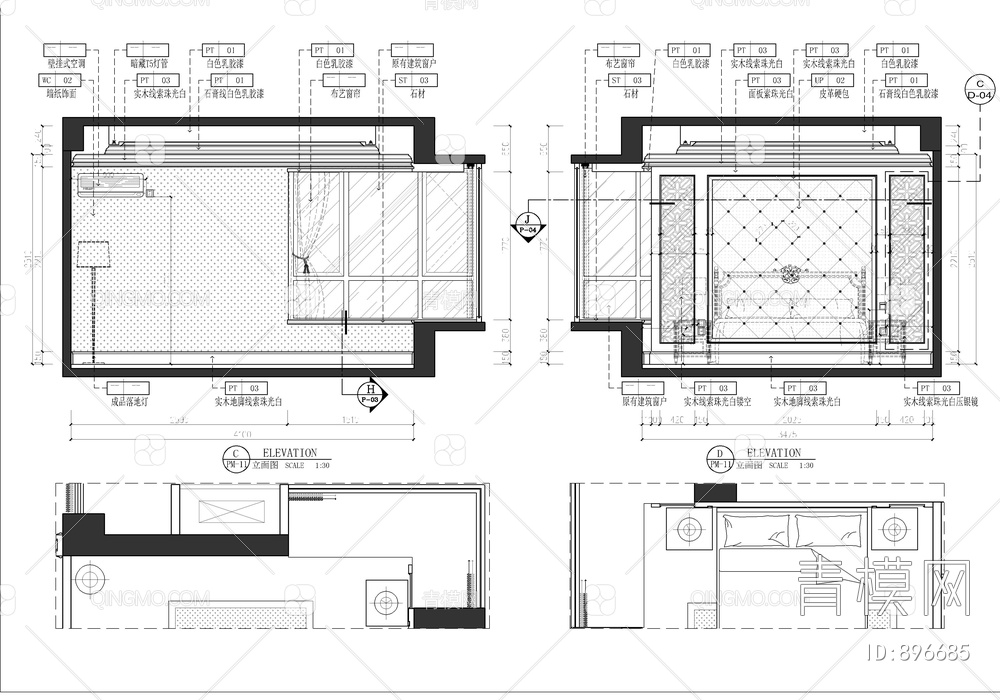 130㎡样板房CAD施工图 家装 私宅 大平层