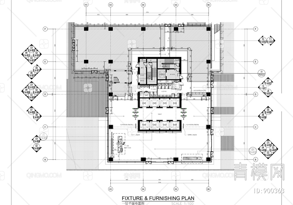 某办公大楼大堂公区标准层电梯间CAD施工图+效果图  大堂 公区 标准层 电梯间