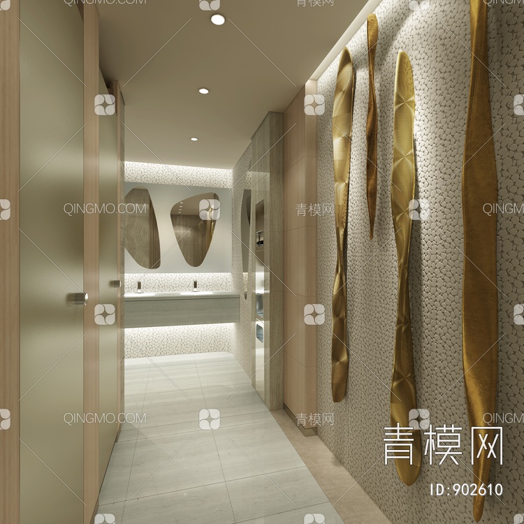 办公大楼标准层电梯厅公区卫生间CAD施工图+效果图+材料表