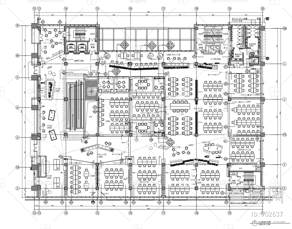 海南数据谷.海创空间办公室CAD内装施工图+效果图   办公空间  办公楼
