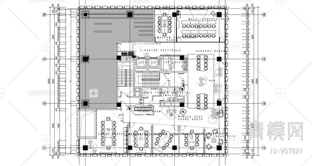 微软上海总部办公楼CAD施工图+效果图+物料表+方案文本