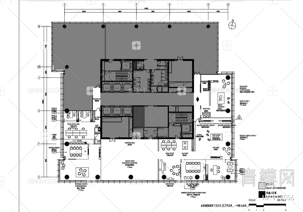 某850㎡销售中心办公室CAD施工图+效果图+方案文本  办公室 售楼处 营销中心