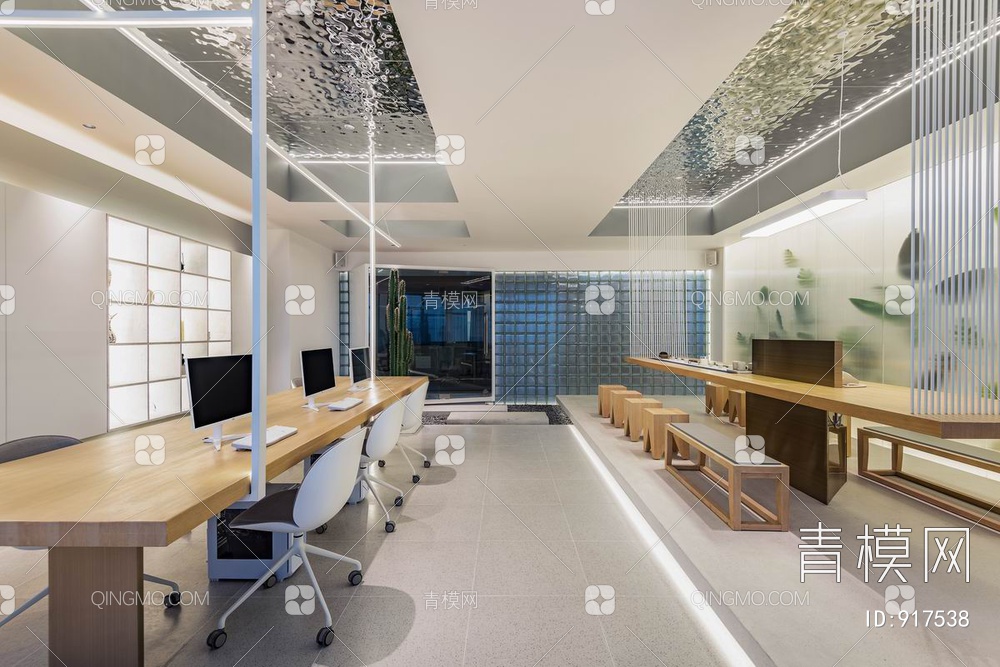 精致私人办公室CAD施工图+效果图 办公空间 办公会所