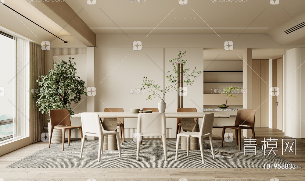 餐厅 餐桌 餐椅 饰品 窗帘 地板