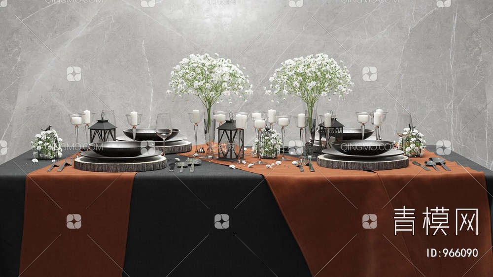 方形长条桌布餐具