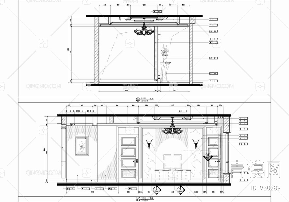 100㎡样板房CAD施工图 家装 私宅 大平层 家居