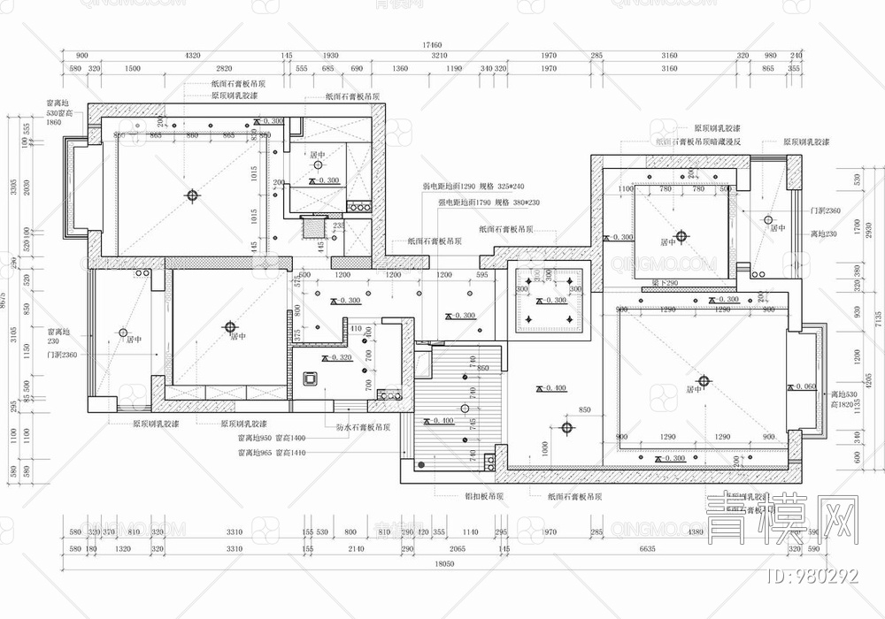 110㎡家装三居室CAD施工图  私宅 大平层 家居