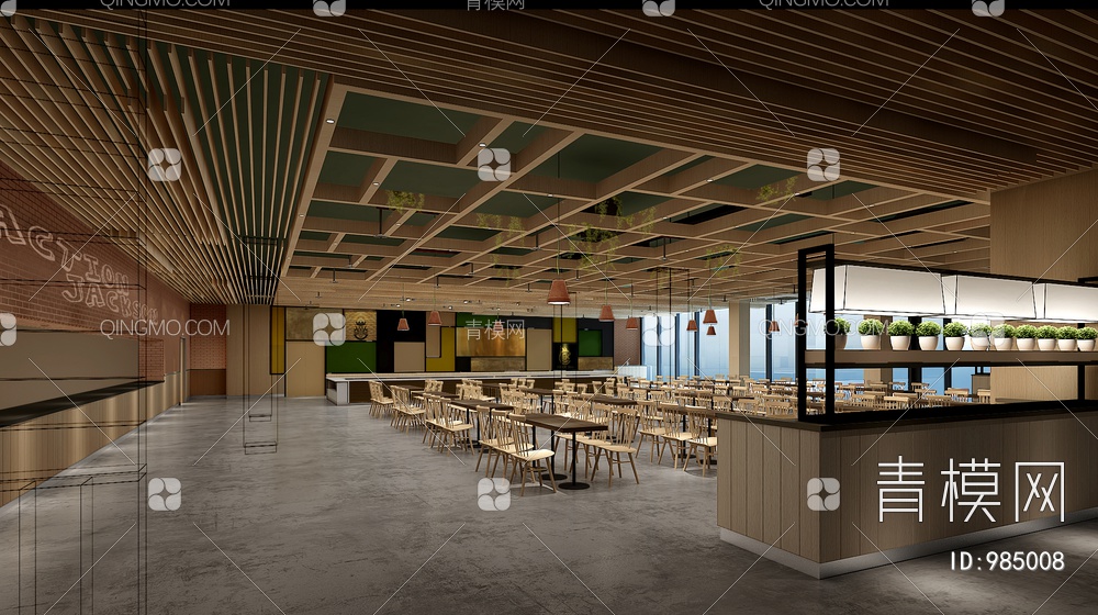 2000㎡员工餐厅CAD施工图+效果图 食堂