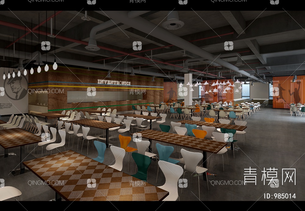 1100㎡员工餐厅CAD施工图+效果图 员工食堂