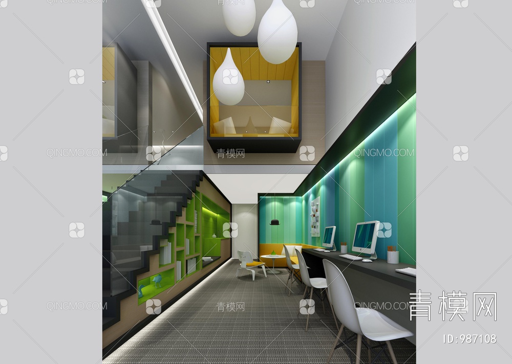 60㎡跃层办公样板房CAD施工图+效果图 办公室 办公空间