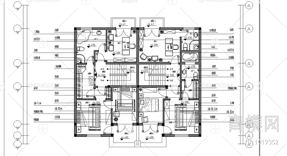 联拼别墅1-4层平面方案图