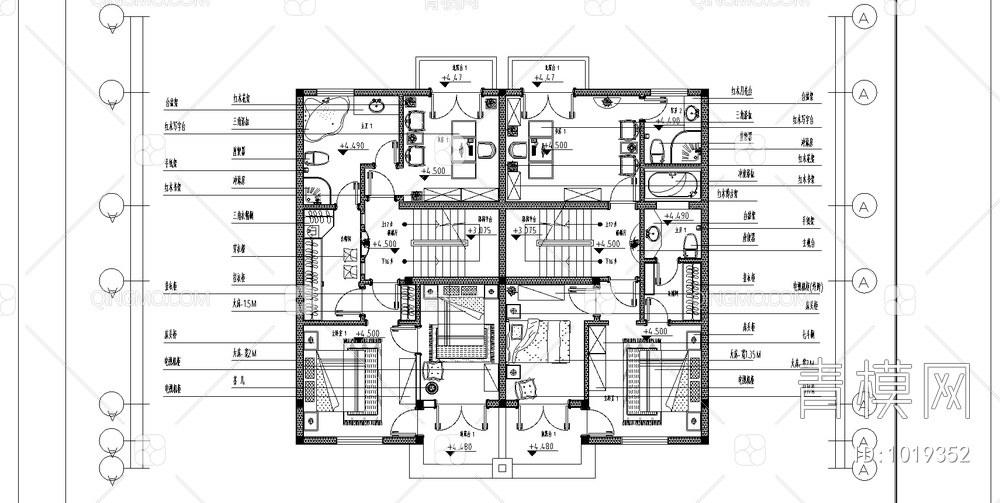 联拼别墅1-4层平面方案图