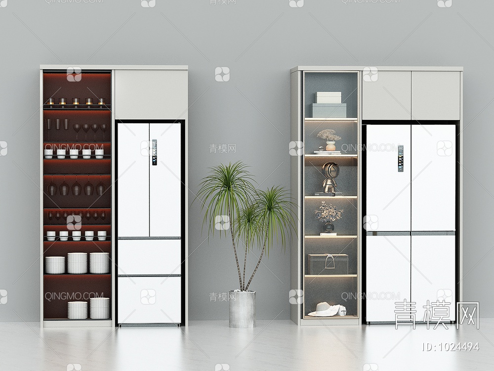 冰箱酒柜组合，冰箱一体柜，双开门冰箱，餐厅储物柜，备餐柜