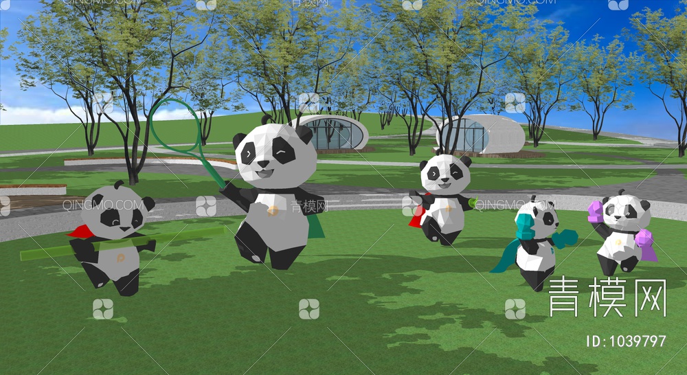 运动熊猫雕塑