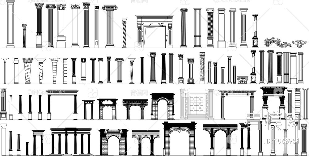 立面罗马柱施工图_CAD图纸