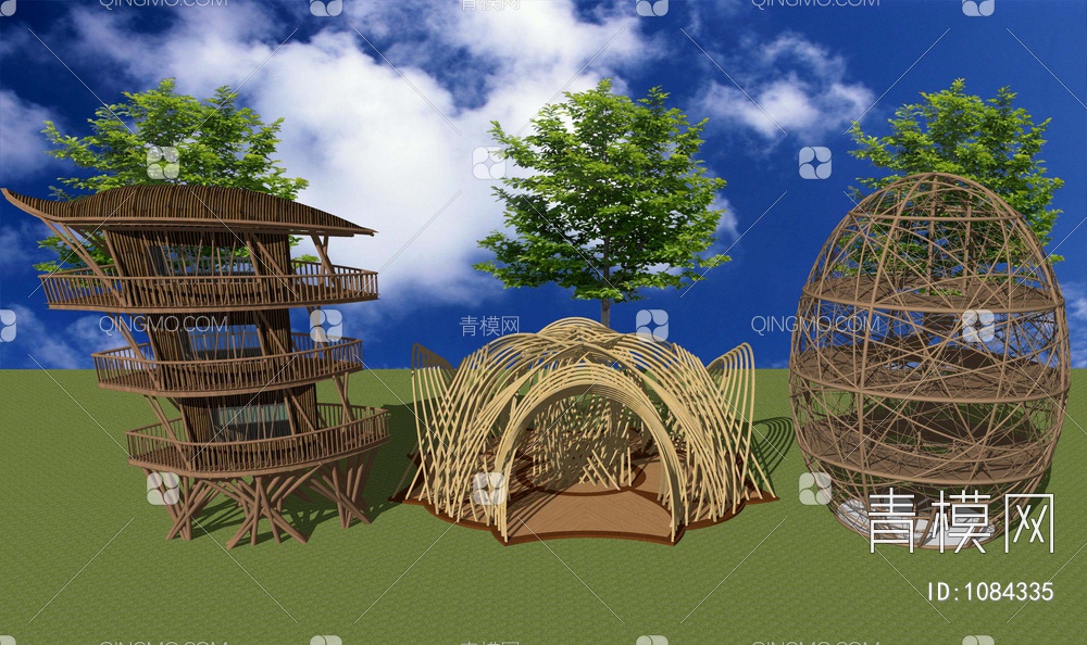 创意异形竹木制结构景观亭廊架凉亭茅草亭