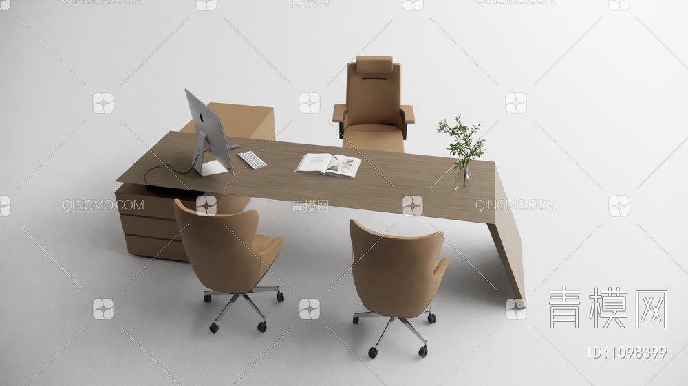 办公桌椅 电脑 盆栽