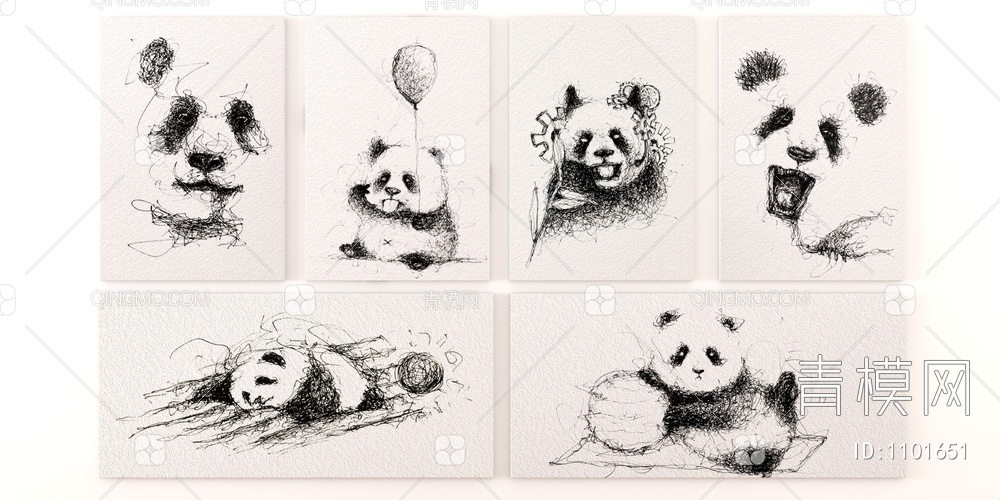 极简ins线条熊猫无框装饰画