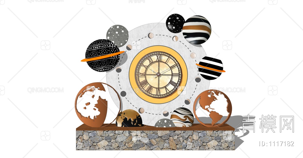 星球钟表雕塑小品