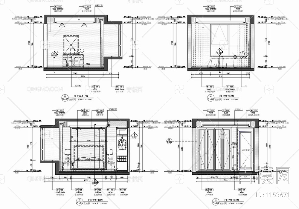 100㎡家装平层CAD施工图+效果图+材料表 私宅 大平层 样板房