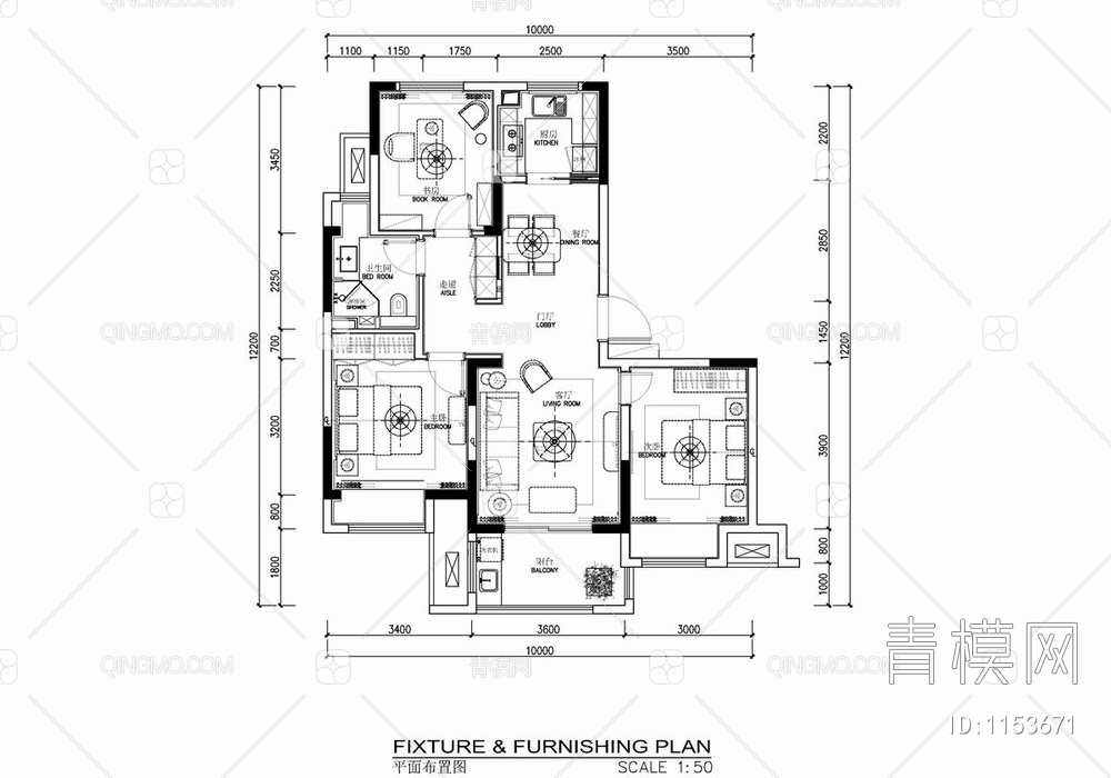 100㎡家装平层CAD施工图+效果图+材料表 私宅 大平层 样板房