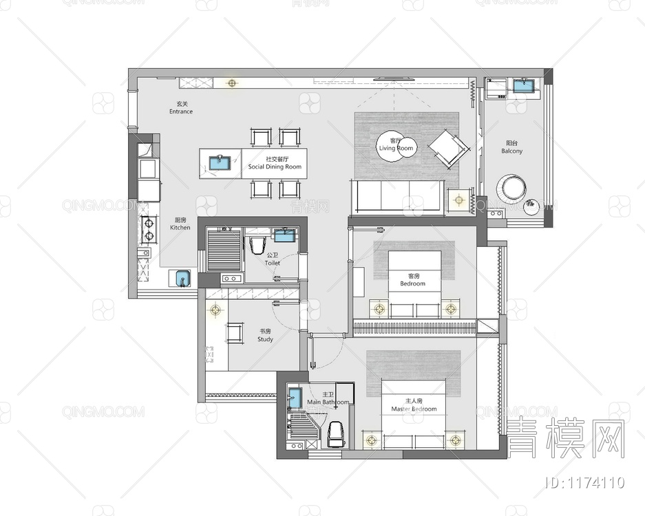 100㎡家装CAD施工图+实景照 私宅 平层 样板房 三居室