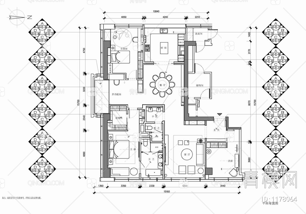 200㎡大平层家装CAD施工图 私宅 平层  豪宅 家装 大宅 样板房