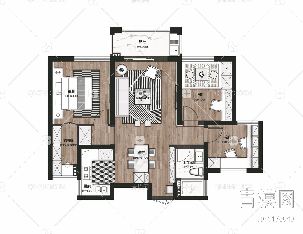 85㎡三居室家装CAD施工图 私宅 平层 家装 大宅 样板房