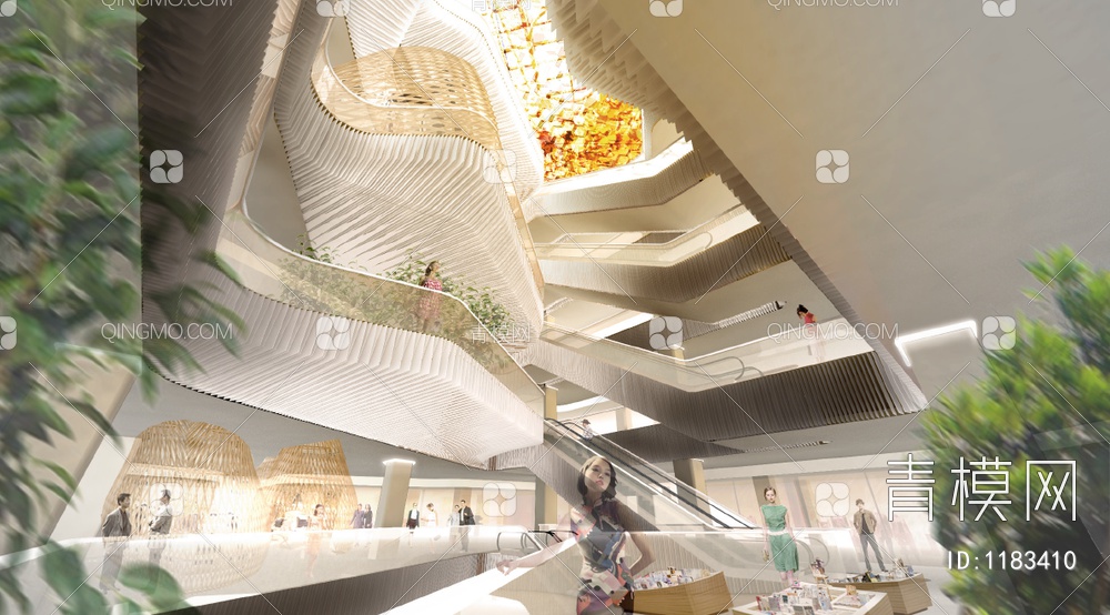 9层商场公区CAD施工图+效果图 商场 电梯厅 公区