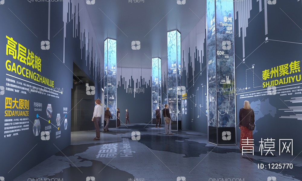 城市金融改革展示馆 序厅形象墙 通电玻璃柱 互动触摸一体机
