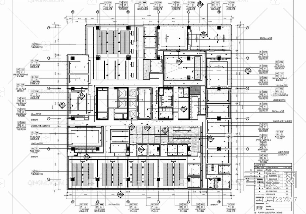 2000㎡办公室CAD施工图+材料表 办公空间 办公区 办公楼