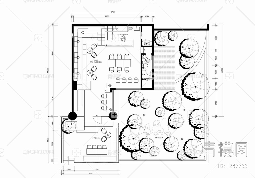 150㎡小咖啡馆CAD施工图+物料表 咖啡厅 饮品店 咖啡吧