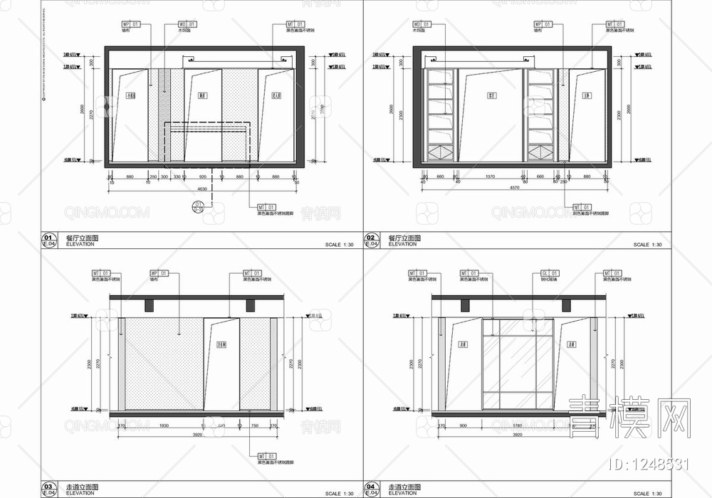 128㎡样板房CAD施工图 家装 样板房 私宅