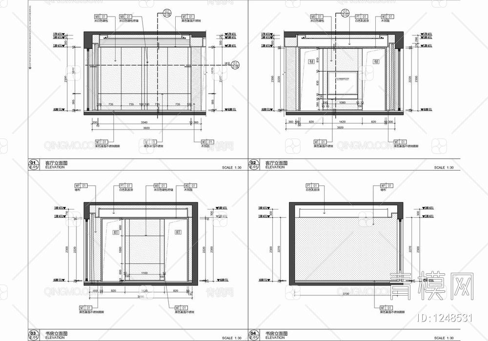 128㎡样板房CAD施工图 家装 样板房 私宅