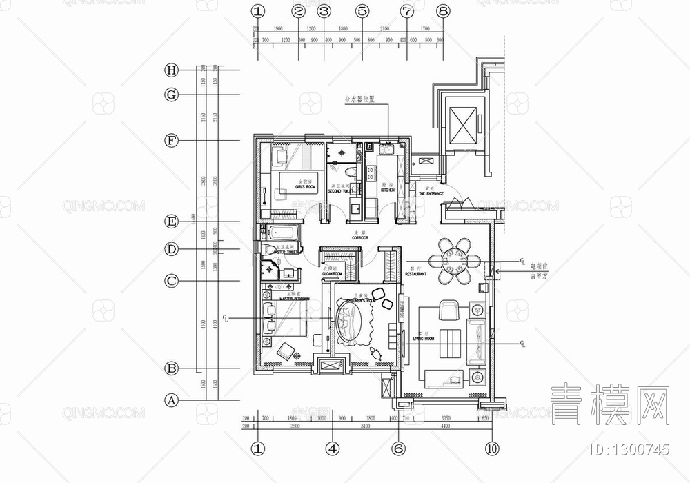 120㎡三居室家装CAD施工图 私宅 平层 样板房 家装