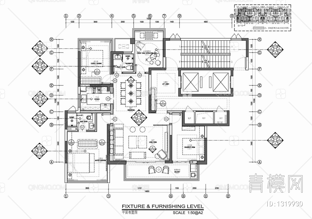 150㎡大平层家装CAD施工图+效果图 私宅 平层 样板房