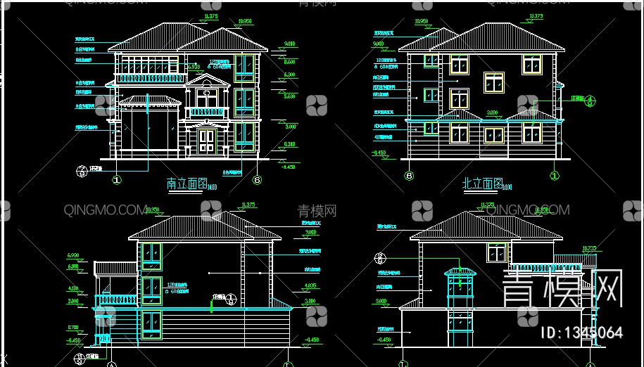瓦房屋顶别墅CAD建筑施工图