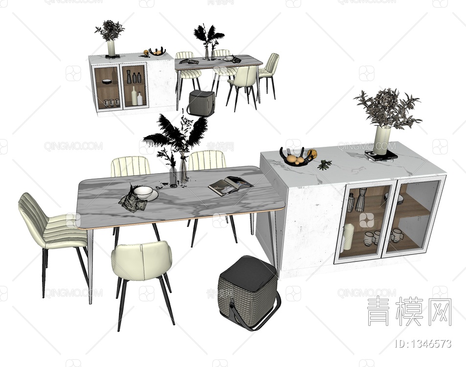 餐桌椅组合，中岛台，中岛，餐桌，餐椅，摆件，中岛餐桌，异形餐桌，布椅