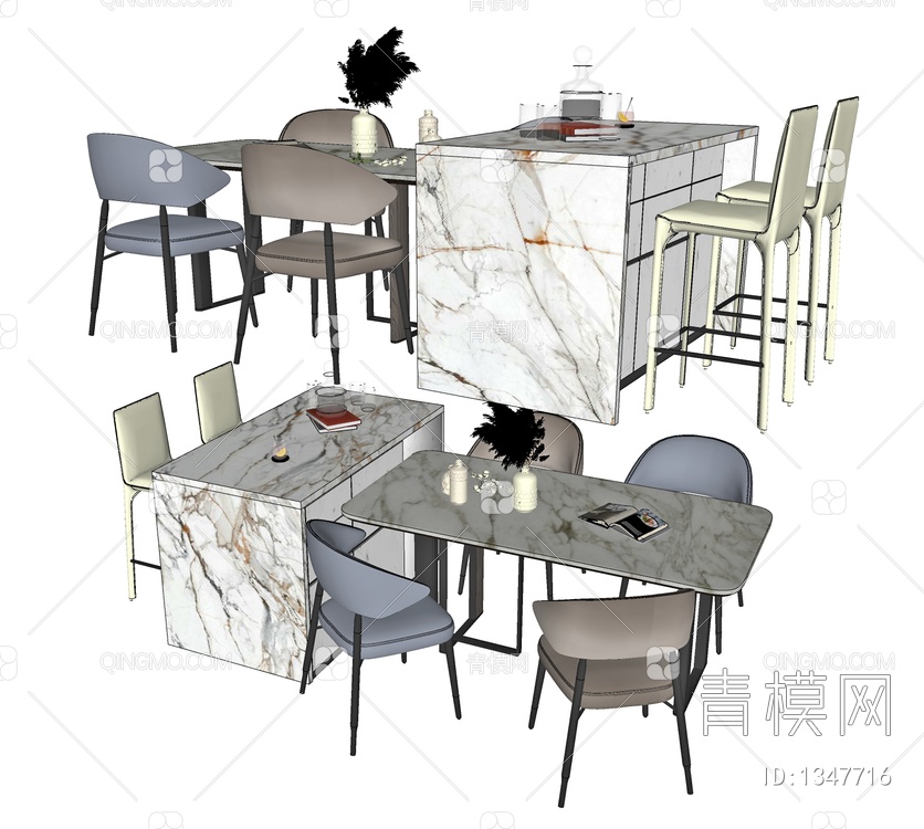 餐桌椅组合，中岛台，中岛，餐桌，餐椅，摆件，中岛餐桌，异形餐桌，布椅