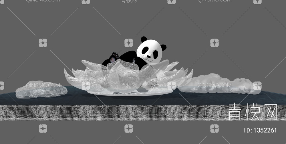 熊猫莲花禅意雕塑水景