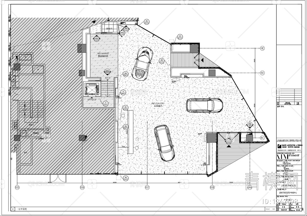 800㎡用户汽车体验中心CAD施工图+效果图+物料表 4S店 汽车展厅