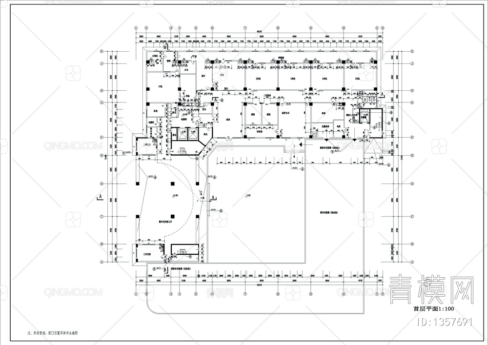 L型住院楼建筑平面图