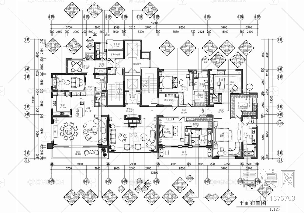 500㎡大平层家装CAD施工图+效果图+实景照 家装 私宅 豪宅 大平层 样板房