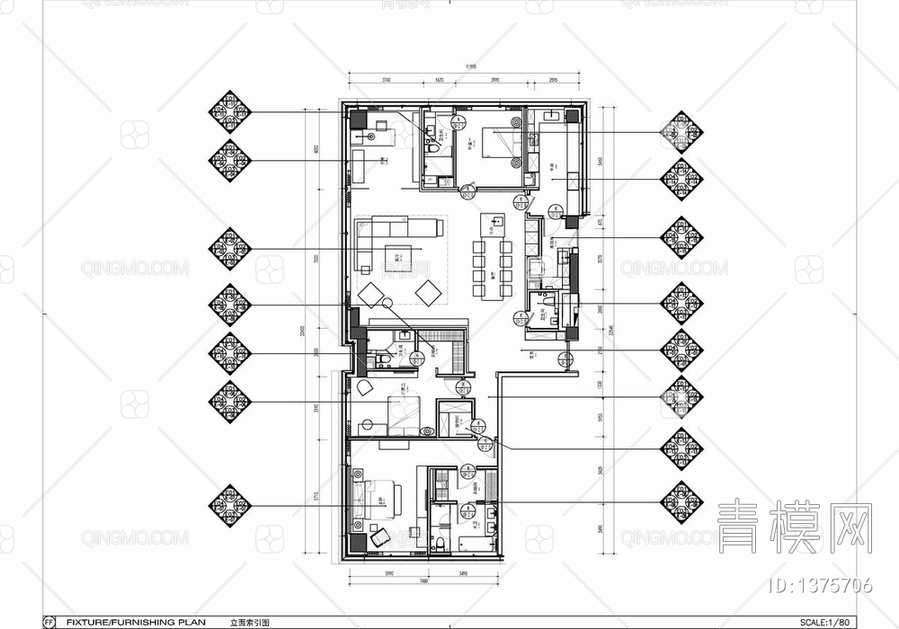 星耀中心大平层家装CAD施工图 家装 私宅 豪宅 大平层 样板房