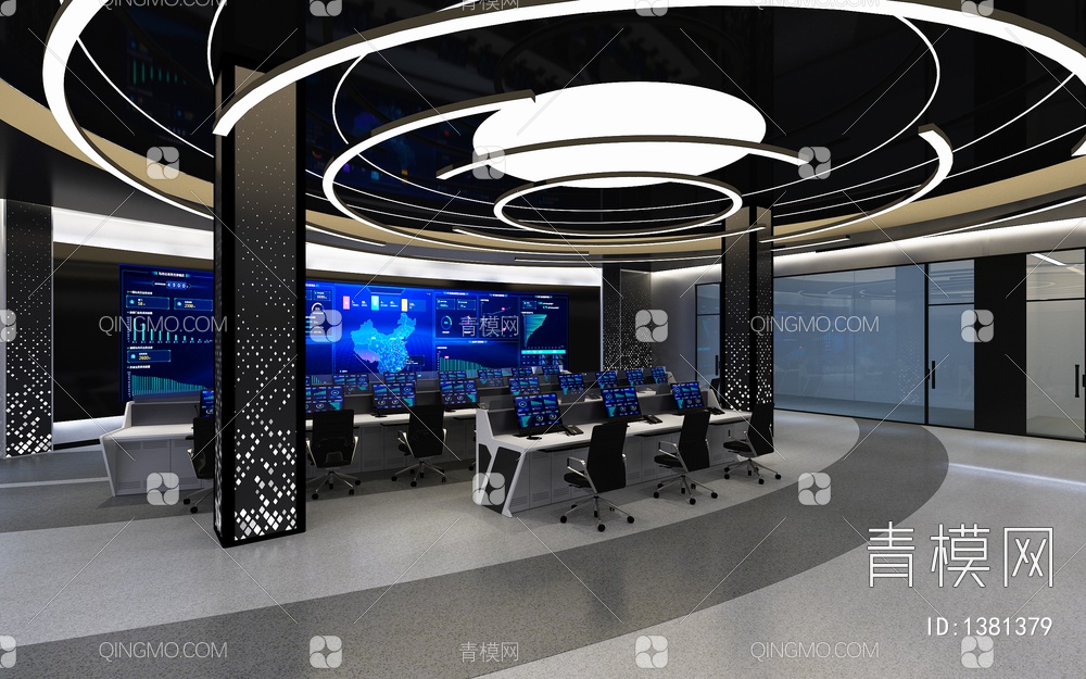 指挥监控室 LED拼接大屏 办公桌椅组合 工作台