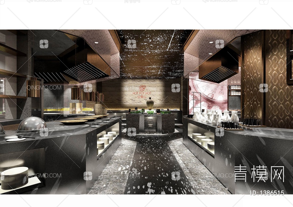 1800㎡自助餐厅CAD施工图+效果图 餐饮 自助餐 快餐 西餐