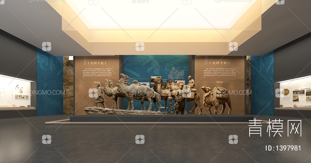 博物馆 文物展示柜 骆驼大队雕塑