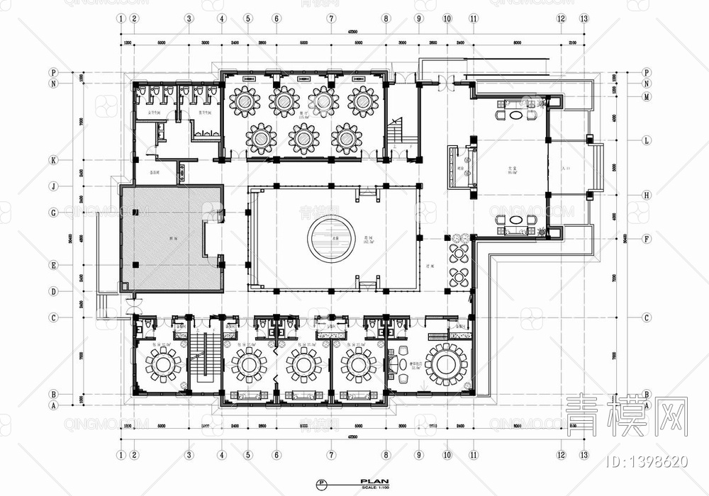 2500㎡餐饮娱乐休闲会所CAD施工图 餐饮 茶室 棋牌 住宿 接待