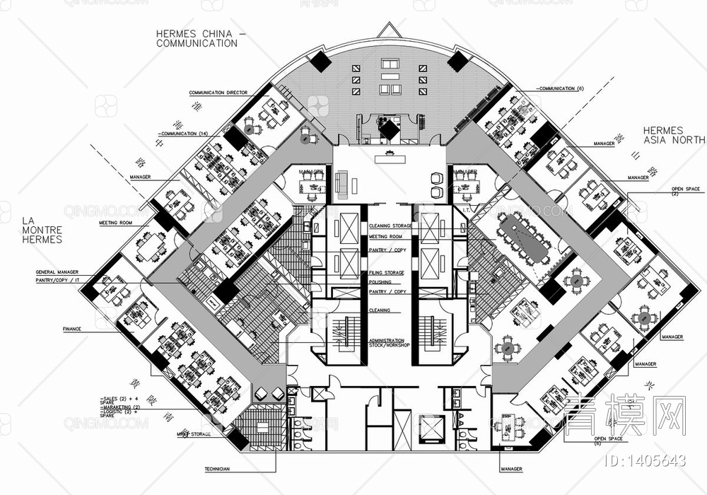 1100㎡办公空间CAD施工图 办公室 办公会所