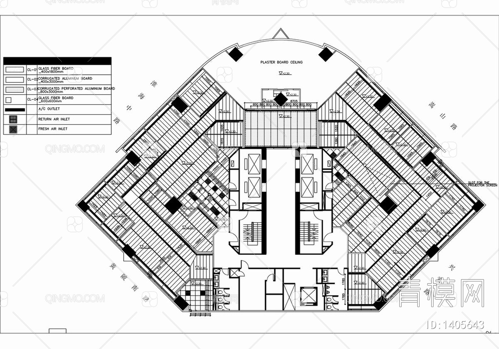 1100㎡办公空间CAD施工图 办公室 办公会所